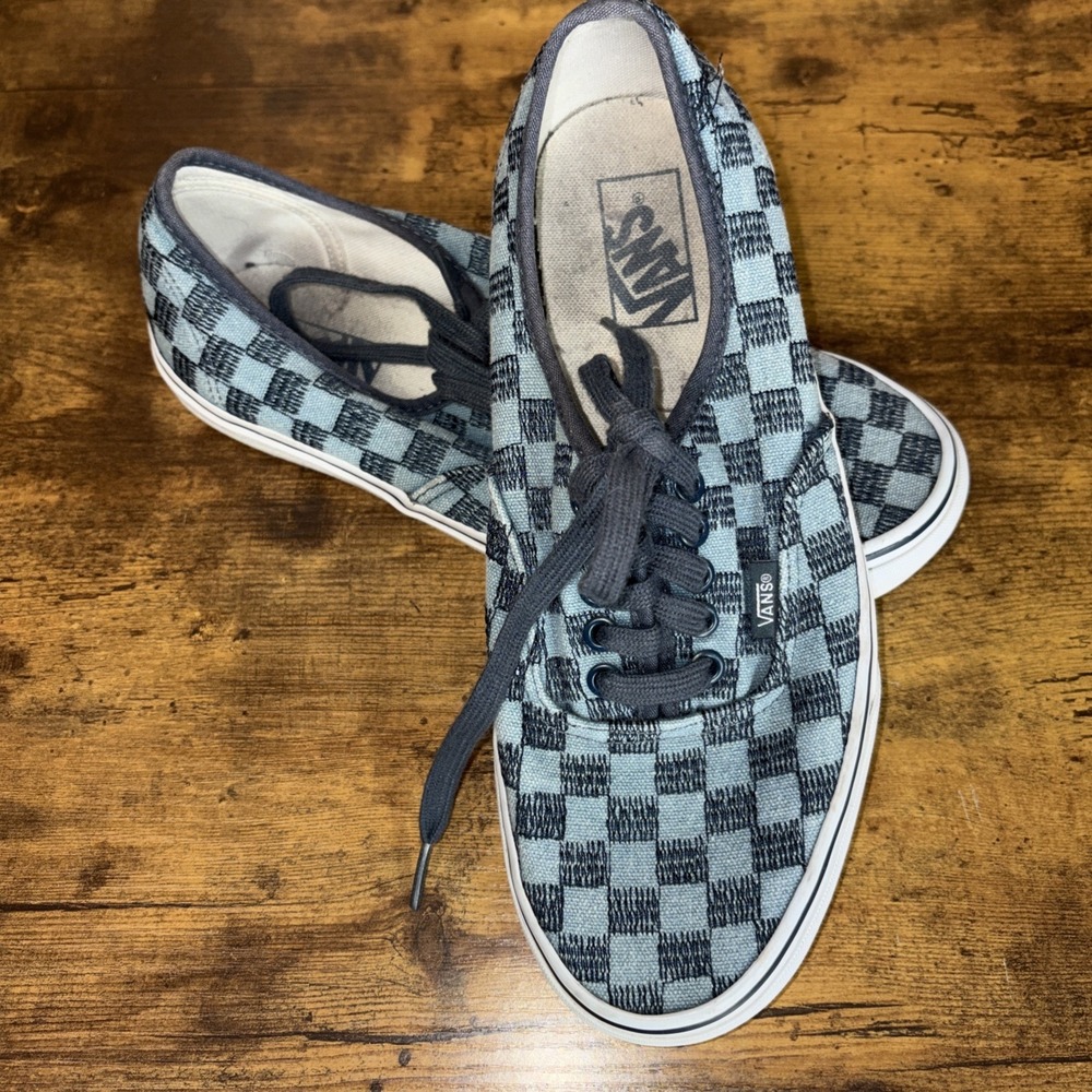 Mens Vans Lace Up Low Top Shoes Sneakers Checkerboard Blue Skateboard Size 8.5